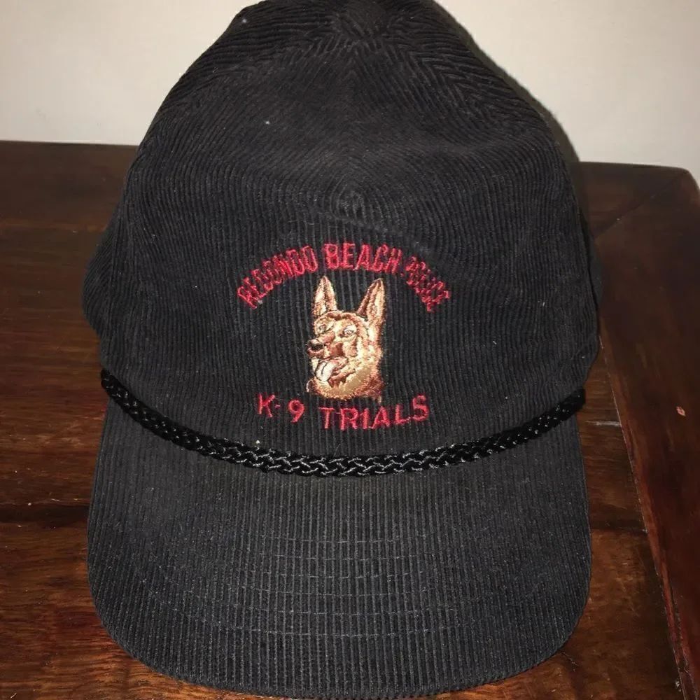 Rare retro Redondo Beach Ca K-9 Police Dog Trials Corduroy Snapback vintage cap